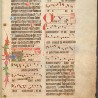 Antifonář, 80. léta 14. století, f. 18r s figurální iniciálou E (Obětování Krista)