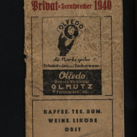 Telefonní seznam pro Olomouc, Olomouc, 1940, zadní strana obálky s titulem Privat-Fernsprecher 1940