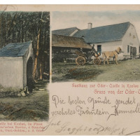 Pramen řeky Odry u Kozlova. Pohlednice, kolorovaný světlotisk, odesláno 1900, inv. č. F-9090.