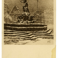 Olomouc, Neptunova kašna. Pohlednice, Karel Wellner, vyd. R. Promberger, Olomouc, 1922, inv. č. F-8763.
