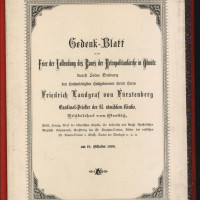 Gedenk-Blatt an die Feier der Vollendung des Baues der Metropolitankirche in Olmütz, Olomouc, 1890, titulní list.
