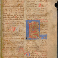 Misál, 2. čtvrtina 13. století, f. 87r se zoomorfní iniciálou R