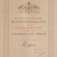 04 Diplomy firmy Gromann u. Sohn ze Světové výstavy ve Vídni v roce 1873.