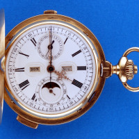 Kapesní hodinky zlaté kalendářní dvouplášťové bicí, signováno EDDA WATCH, Švýcarsko, třetí čtvrtina 19. století