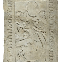 Náhrobník rytíře Václava z Bystřice, pískovec, výška 188 cm, šířka 95 cm, hloubka 19 cm, 1495.