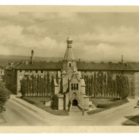 Olomouc, pravoslavný kostel sv. Gorazda. Fotopohlednice, 40. léta 20. století, inv. č. F-38645.