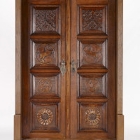 02 Dveře z bývalé zemědělské usedlosti čp. 158 ve Smržicích; Smržice, okr. Prostějov, 60. léta 19. století, smrkové a bukové dřevo