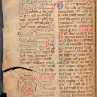 Misál, 2. čtvrtina 13. století, f. 108v s ornamentální iniciálou D