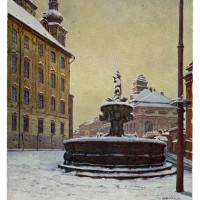 Olomouc, náměstí Republiky. Pohlednice,  J. Havlíček, vyd. R. Promberger Olomouc, odesláno 1949, inv. č. F-6992.