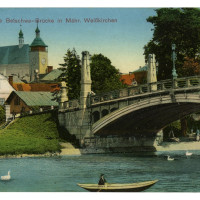 Hranice, most přes řeku Bečvu. Pohlednice, kolorovaný světlotisk, odesláno 1916, inv. č. F-1206.